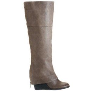 Vince Camuto Brown Leather Knee High Abril Wedge Boots Women's Size 8.5 B